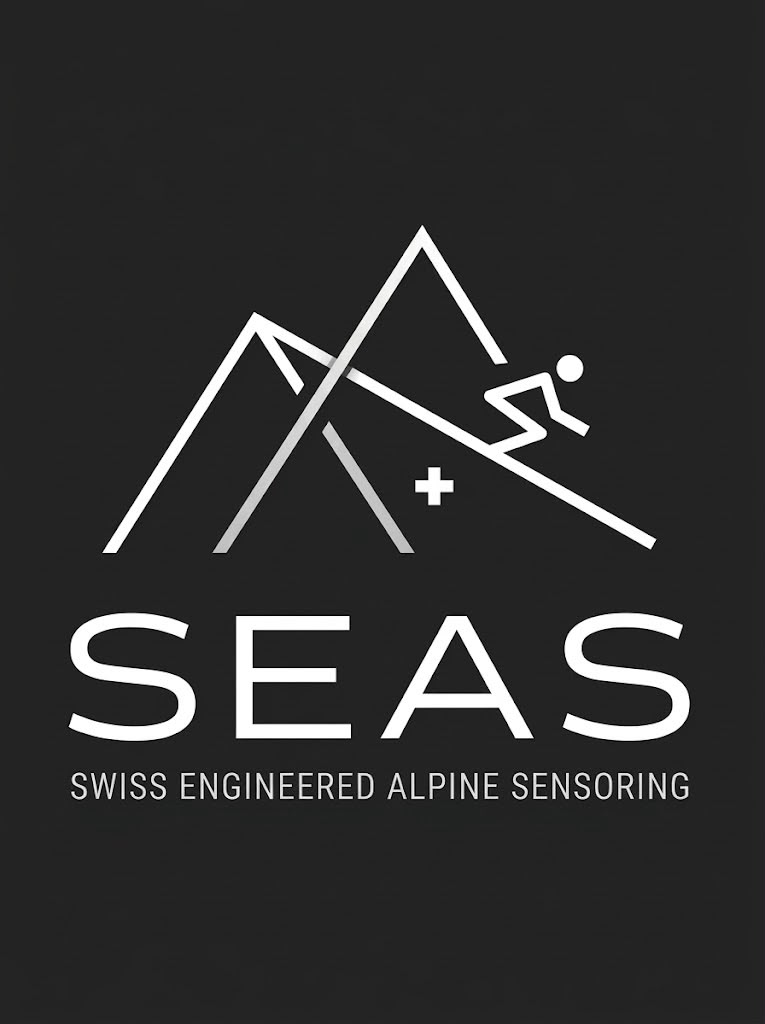 SEAS — Swiss Engineered Alpine Sensoring, with mountain and skier emblem